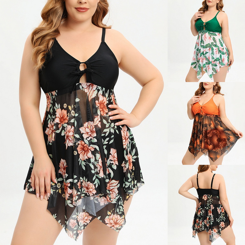 New Plus Size Spa Swimsuit for Women - Quick-Dry Mesh Skirted Two-Piece European Swimwear with Boyshorts