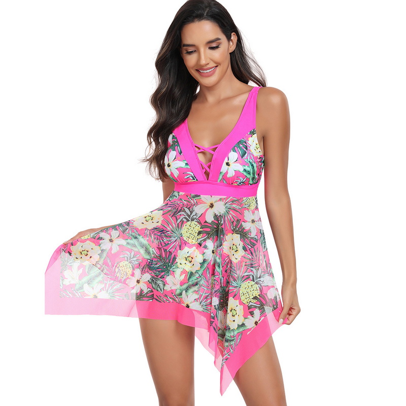 In Stock European Swimsuit for Women - Printed Skirt Plus Size Bikini Set_08