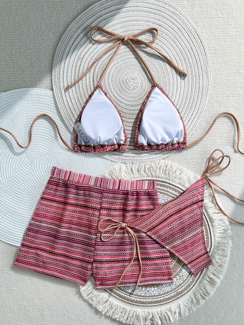 2025 Colorblock Halter Three-Piece Bikini Set For Women With Boyshorts_08