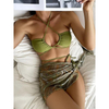 2025 New Cross-Border European and American Mesh Three-Piece Bikini Set – Drawstring Tie Mini Skirt Swimwear