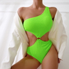 2025 Solid One-Shoulder One-Piece Swimsuit, Sexy Backless Swimwear