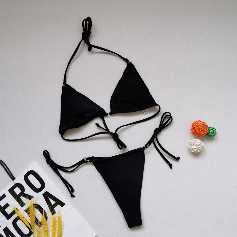 Ribbed Twist Front Bandeau Bikini With High Slit Swimsuit_22