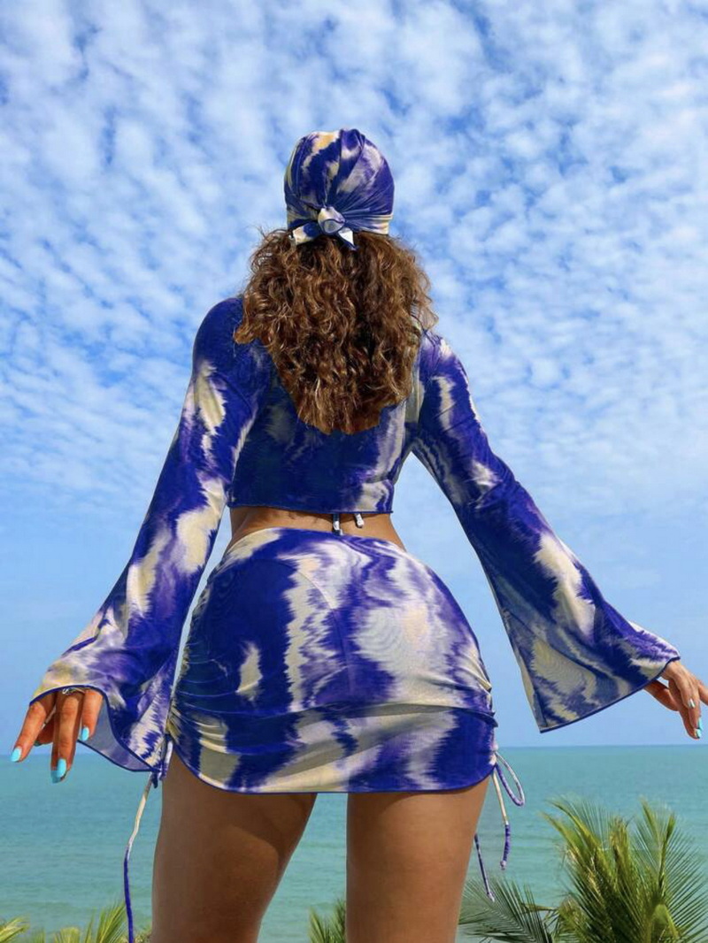 Sexy Three-Piece Long Sleeve Mesh Bikini Set - Sun Protection Beachwear_16