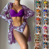 2025 New European Mesh Three-Piece Swimsuit With Twist Front Bikini And Cover-Up