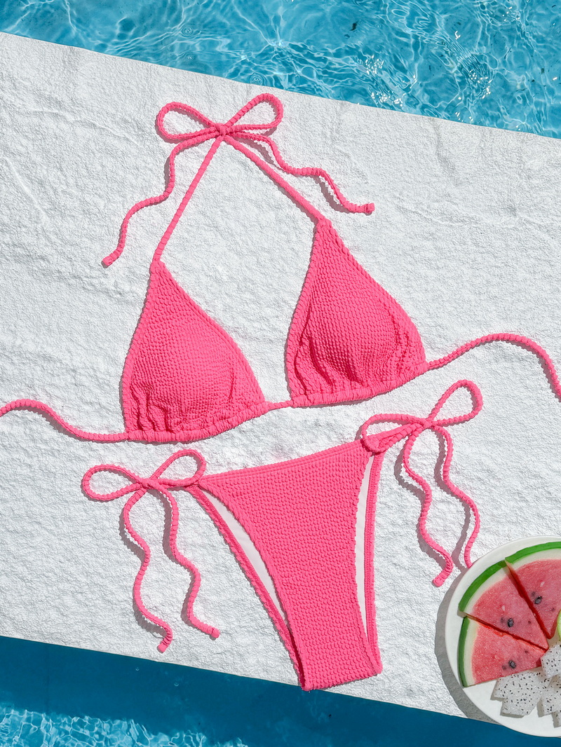 2025 Western Style Bikini – Sexy Wavy Ribbed Halter Neck Two-Piece Swimwear