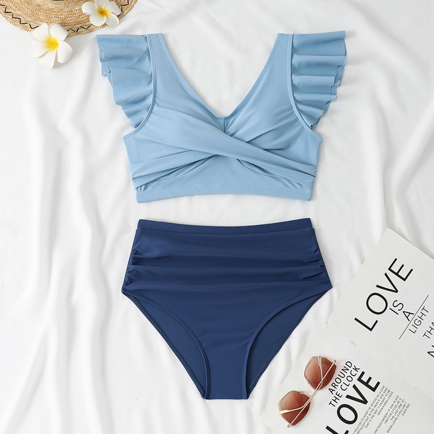 Western Style Ribbed Bandeau Bikini &ndash; High Cut Twist Front Sexy Swimwear_03