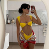 2025 New Metal Detail Two-Piece Bikini Set Solid Color Wide Strap Sexy Swimwear