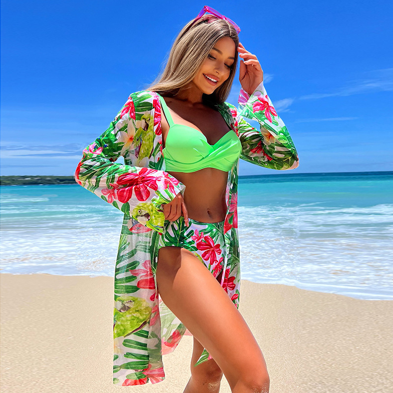 2025 New European and American Three-Piece Swimsuit Set Sexy Beach Cover-Up Bikini