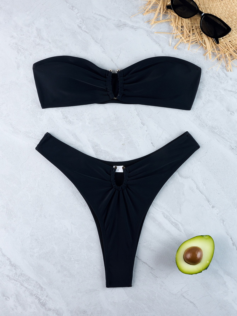 2025 New U-Shaped Metal Detail Strapless Two-Piece Bikini Set for Women_24