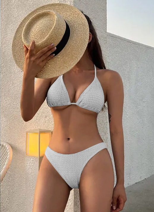 2025 New Sexy High Cut Halter Two-Piece Bikini Set with Textured Fabric_06