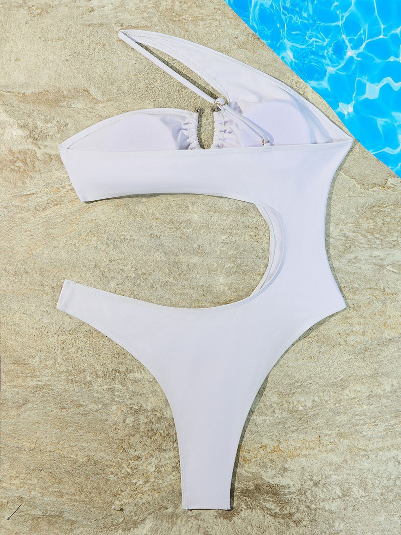 New European and American One-Shoulder Solid Color Strapless One-Piece Bikini