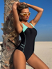 2025 Printed Solid Color Tie One-Piece Bikini - Quick-Dry Hot Spring Swimsuit