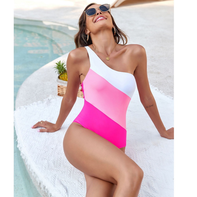 2025 New European Solid Patchwork One-Piece Swimsuit Swimwear_15