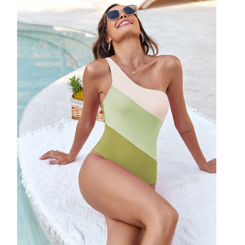 2025 New European Solid Patchwork One-Piece Swimsuit Swimwear_07