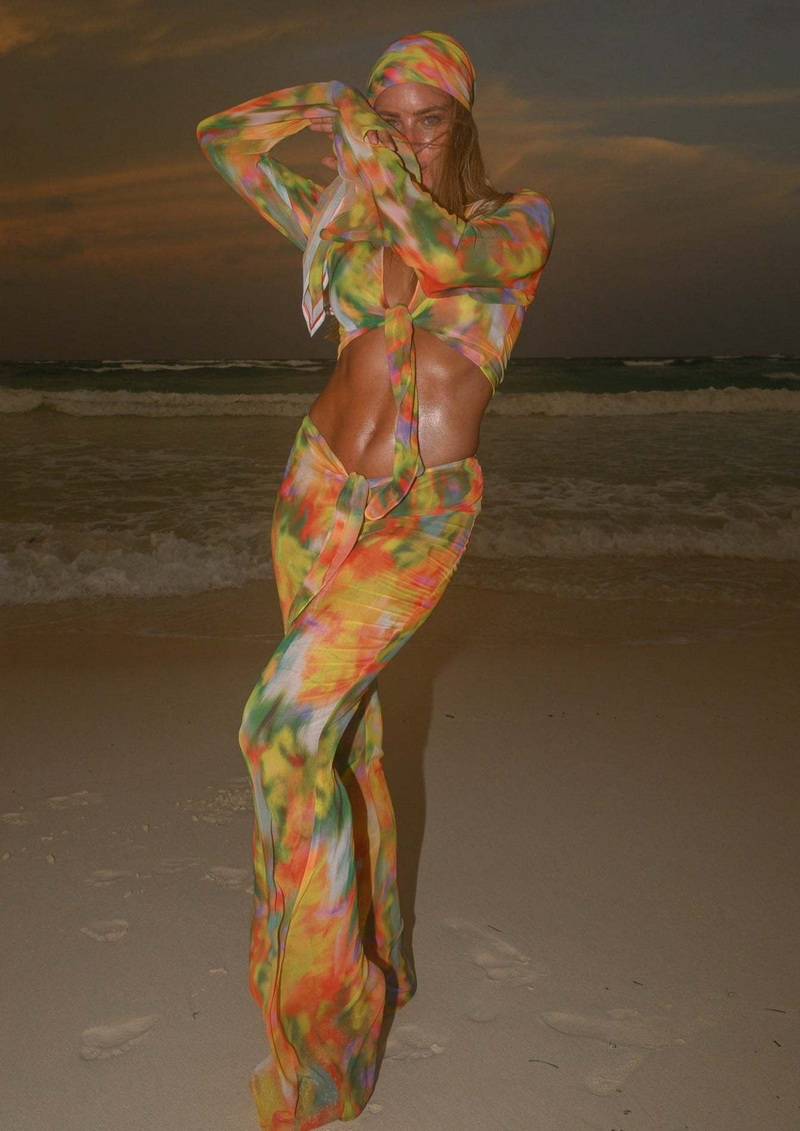 New Printed Stripe Tie-Dye Chiffon Beach Pants Set European Fashion
