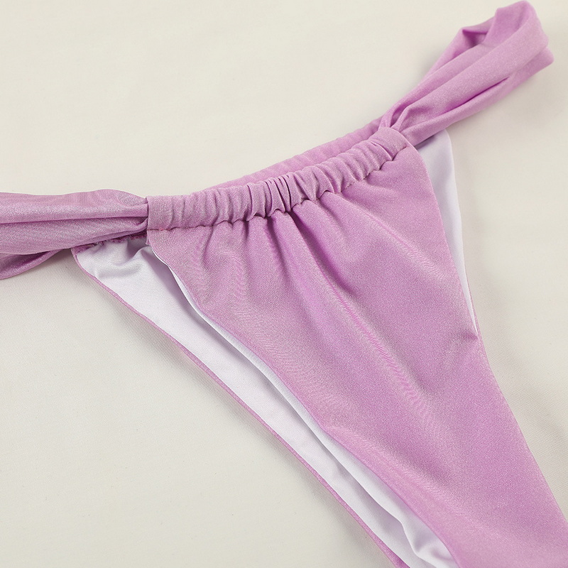 Solid Color Knot Tie Bikini Sexy Backless Double-Layer Fabric European_05