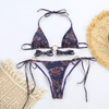 Sexy Metal Three-Ring Bikini Printed Tie-Up Two-Piece Export Style