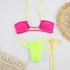 Glossy Nylon Colorblock Tie-Up Bikini Sexy Two-Piece Export Style