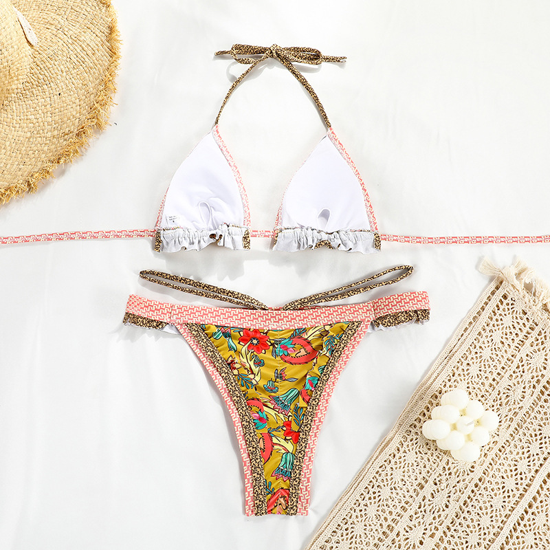 Backless Printed Tie Bikini Sexy Spliced Two-Piece Swimsuit New Color_15