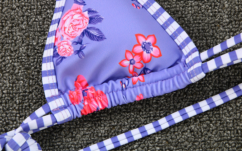 Colorblock Printed Tie Bikini Two-Piece Swimsuit Sexy European Export With New Colors_09