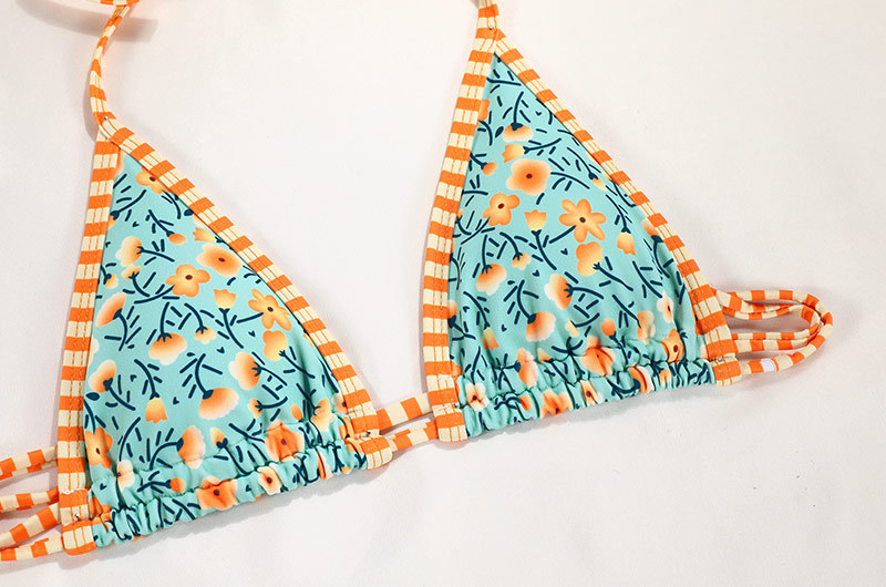 Colorblock Printed Tie Bikini Two-Piece Swimsuit Sexy European Export With New Colors_17