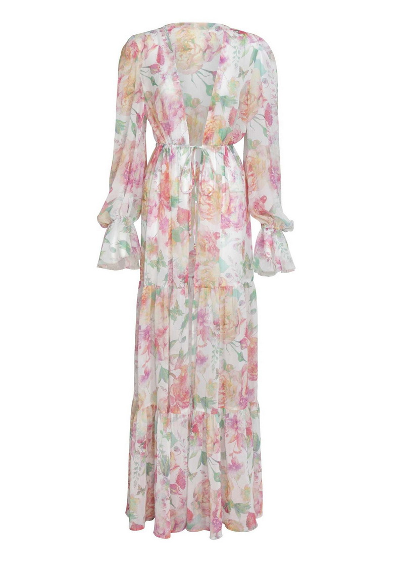 Floral Print Long Beach Dress For Women With Tie Straps Loose Fit Design