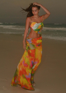 Gradient Printed Spaghetti Strap Beach Dress Sexy Backless Bikini Cover Up