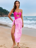 2025 New Glossy Solid Color Ruched Beaded One-Piece Swimsuit Set Hot-Selling