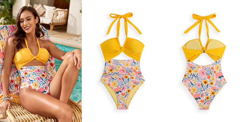 2025 New Tie Halter One-Piece Swimsuit Two-Piece Set Hot-Selling Swimwear_22