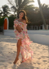 Sexy Floral Tie-Up Beach Skirt Set With Lace Trim Maxi Dress