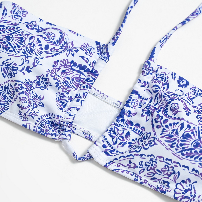Solid Color Tie-Up Bikini Set For Women Sexy Printed Backless Swimwear_06