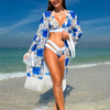 2025 New Women's Bikini Three-Piece Set With Sheer Cover-Up Miami Tassel Swimwear