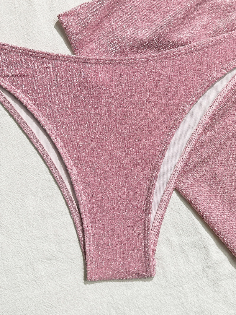 New Sexy Three-Piece Bikini Set - Solid Color Tie Beachwear for Vacation and Hot Springs