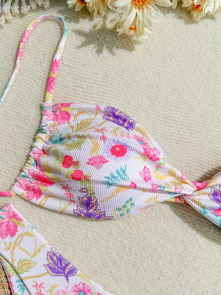 Floral Backless Two-Piece Bikini Set - Trendy Hot Spring Swimsuit for Women