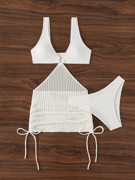 Summer Sexy Solid Color Knit Cutout Bikini - One-Piece Women's Swimwear_07