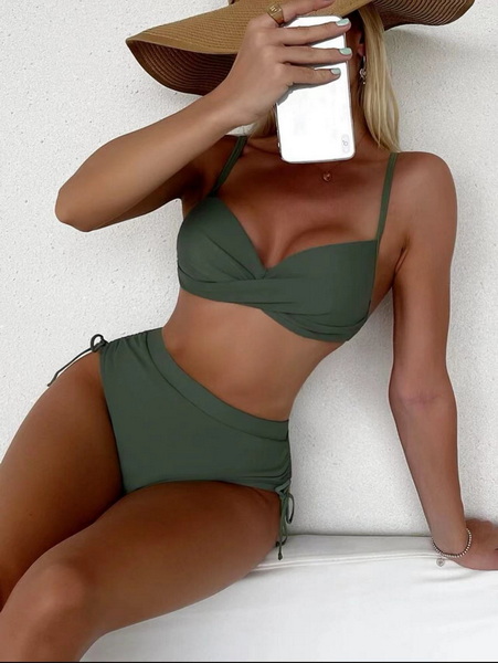Solid Color Tie Triangle Bikini - Underwire Bra Hot Seller Bikini