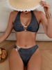 Sexy Halter Neck Bikini with Heart Cutout – 3-Piece Backless Swimsuit for Women