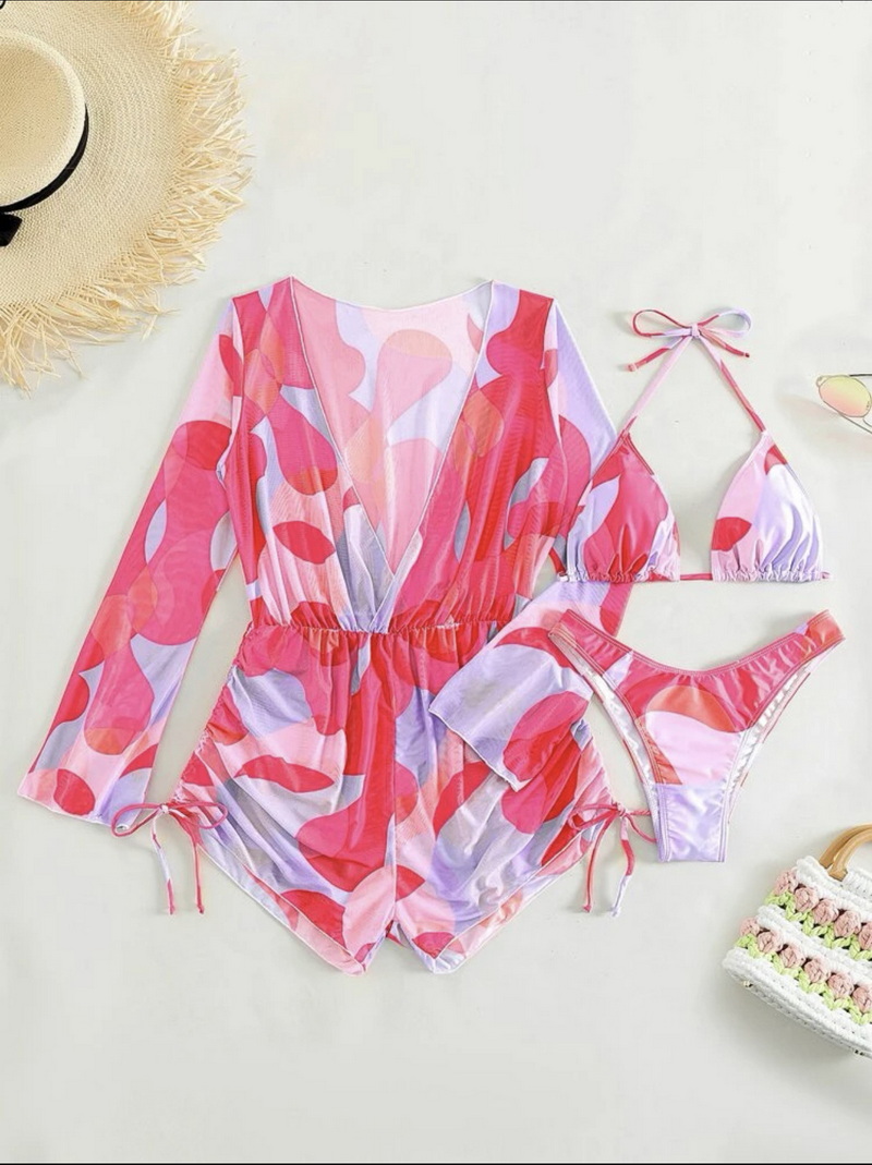 Sexy Three-Piece Printed Mesh Bikini Set - Hot Seller for Beach Vacations