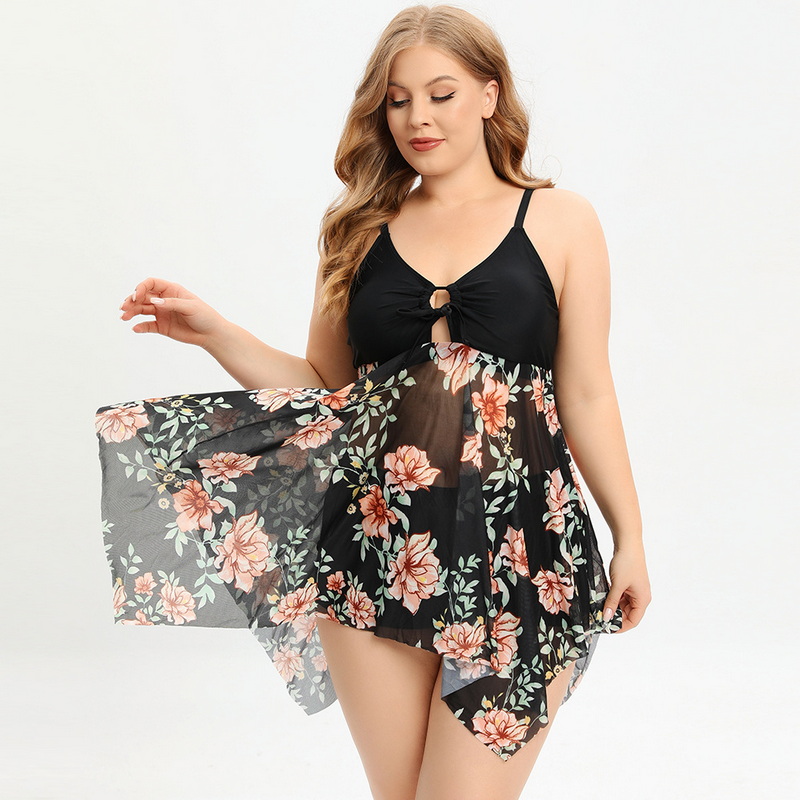 New Plus Size Spa Swimsuit for Women - Quick-Dry Mesh Skirted Two-Piece European Swimwear with Boyshorts_11