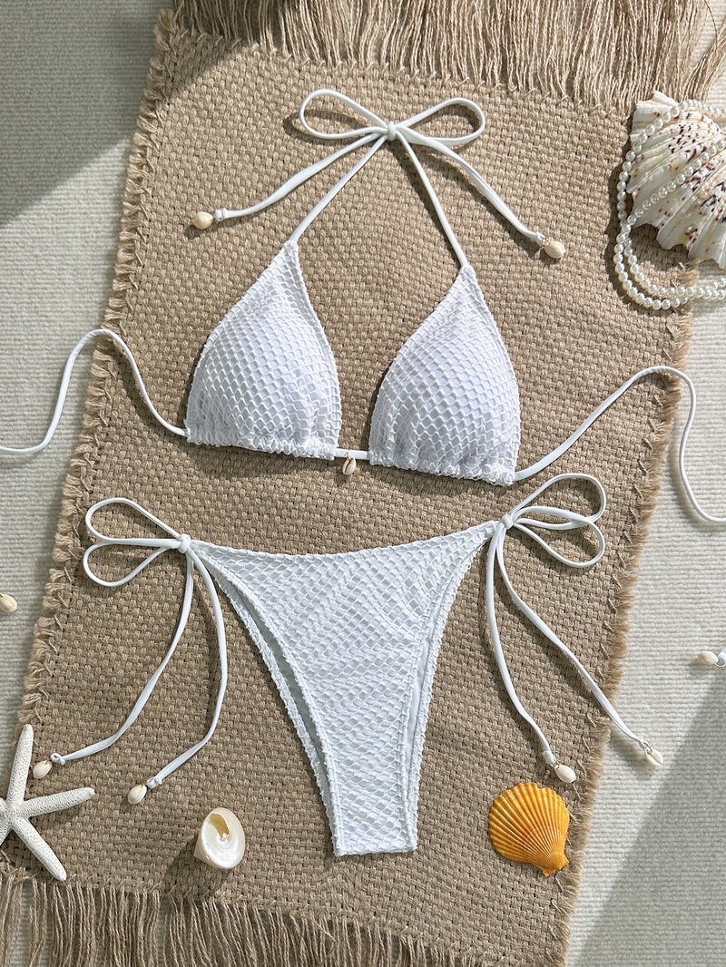 2025 Sexy Mesh Shell Halter Bikini For Women European Beach Vacation