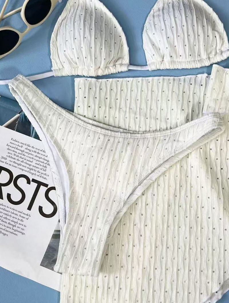 Custom In-Stock European Solid Bikini With Sexy Halter Mesh Three-Piece Set_07