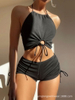 2025 New European Bikini With Boyshorts, High Neck Halter, And Front Tie Design