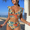 2025 New European Ruffled Open Back Bikini With Sexy Two-Piece Design
