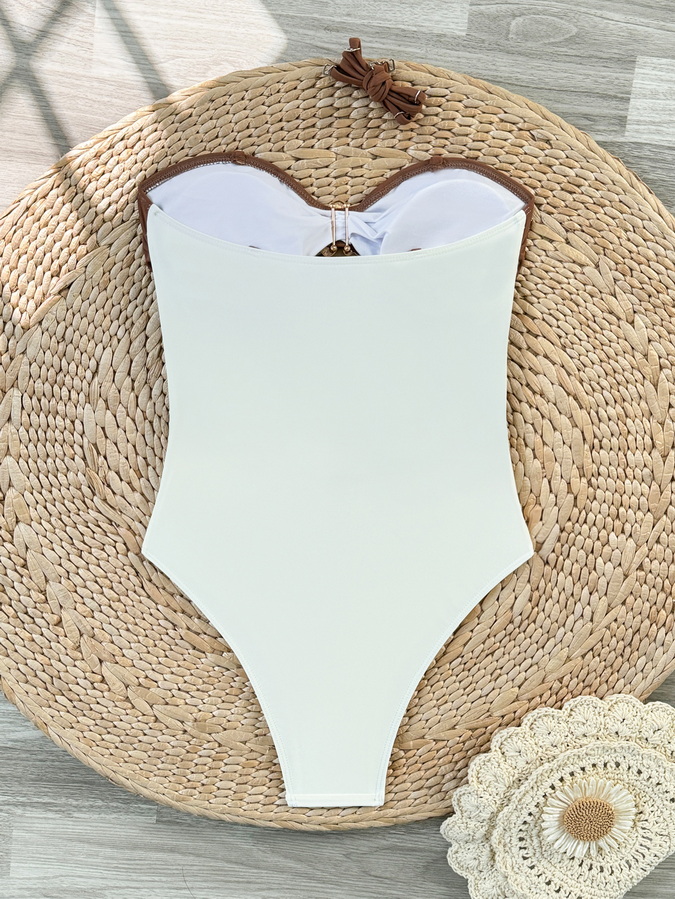 2025 New European One-Piece Bikini With Cut-Outs, Backless Print, And Metal Trim