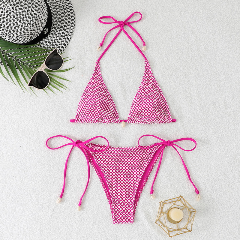 2025 New European Mesh Bikini With Sexy Halter Tie And Shell Decorations_10