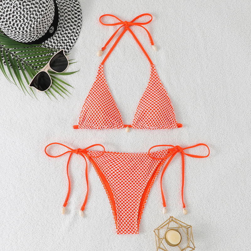 2025 New European Mesh Bikini With Sexy Halter Tie And Shell Decorations_04