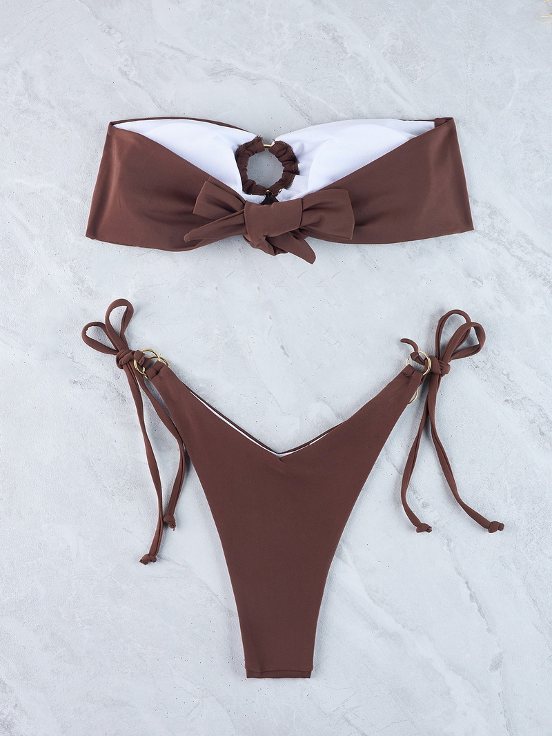Solid Strapless Bandeau Bikini Two-Piece Swimsuit European Style_10