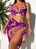2025 Retro Print Mesh Tie Three-Piece Bikini Set European Style