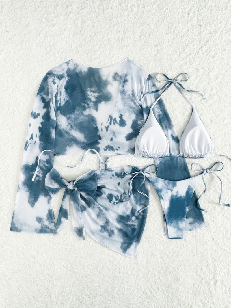 2024 Women's Tie-Dye Three-Piece Bikini Set With Long Sleeve Top_7