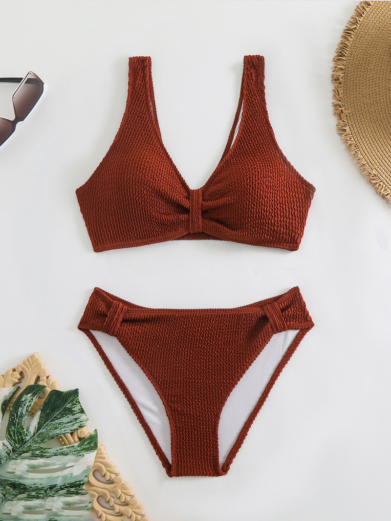 2025 Solid Ribbed Bikini Two-Piece Swimsuit European Style_11